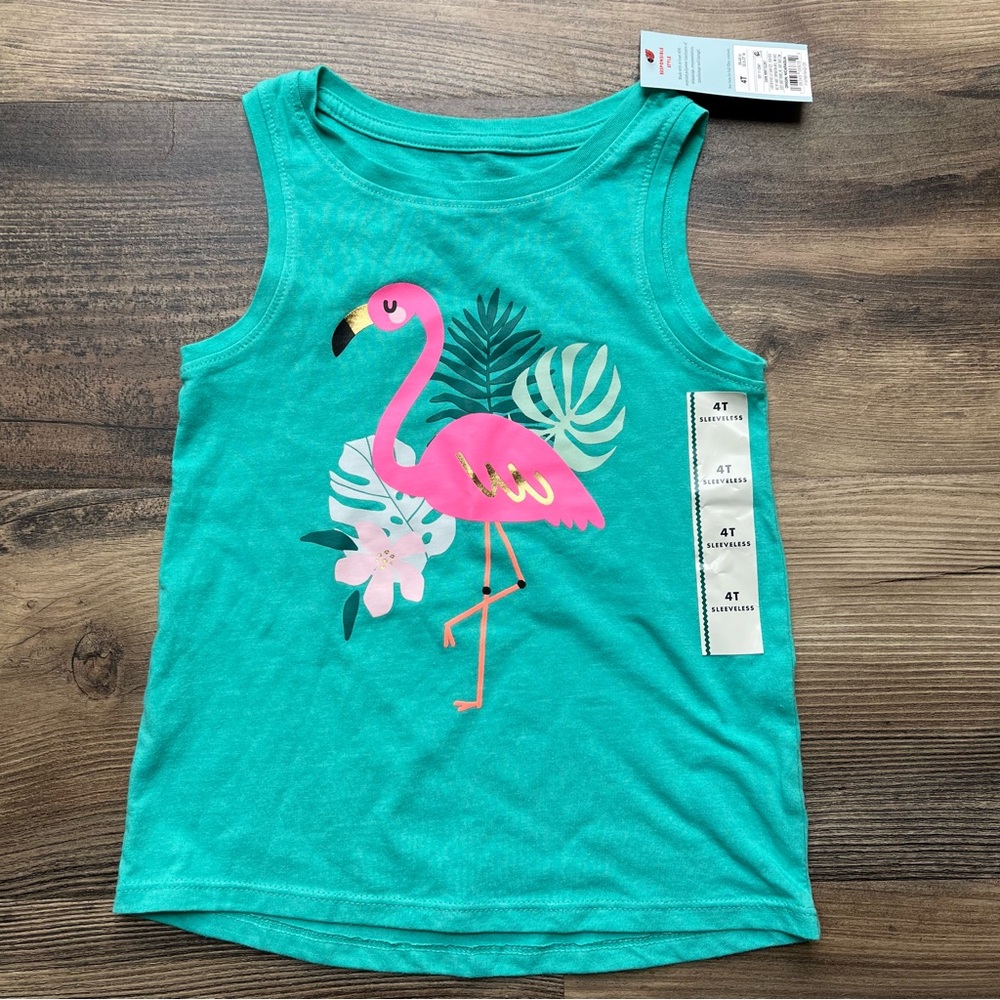 Cat & Jack Flamingo Tank Top Green 4T